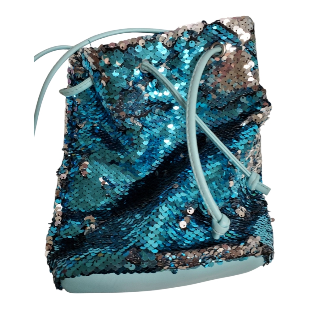 Zac And Zoe Sequin Drawstring Bag in Blue and Silver Sequins Good Interior